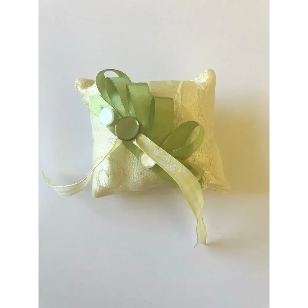 Handmade Ring Bearer Pillow, Wedding Ring Cushion, Yellow and Green Ring Pillow